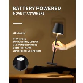 Cordless Table Lamp, Portable LED Desk Lamp, 5000mAh Battery Operated, 3 Color Stepless Dimming Up, For Restaurant Bedroom Bars Outdoor Party Camping