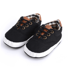 Solid color casual lace soft bottom baby canvas shoes baby shoes toddler shoes (Option: black-13cm)