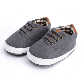 Solid color casual lace soft bottom baby canvas shoes baby shoes toddler shoes (Option: Dark grey-11cm)