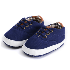 Solid color casual lace soft bottom baby canvas shoes baby shoes toddler shoes (Option: Dark blue-13cm)