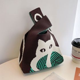 Women's Fashion Knitted Handbag, Mother's Day Gift Gifts, Daily One Shoulder Handbag, Suitable for Shopping, Tourism, and Travel (Color: Coffee colored cat)