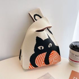 Women's Fashion Knitted Handbag, Mother's Day Gift Gifts, Daily One Shoulder Handbag, Suitable for Shopping, Tourism, and Travel (Color: Off white cat)