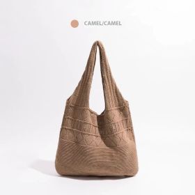 Women's fashionable retro bag, holiday gift, hollowed out knit design, large capacity daily shoulder bag, suitable for college students, white-collar (Color: Camel color)