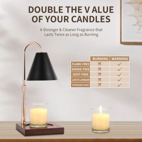 Candle Warmer Lamp With Timer Dimmer Adjustable Height, Wood Base Electric Top Down Melting Wax Melt Warmer For Jar Candles, Home Bedroom Decor House (Color: Black)